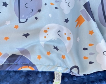 ASTRO DREAMS BABYBLANKET / satin print with soft plush minky dimples, soothing blanket / Great baby shower gift/ baby nursery gift