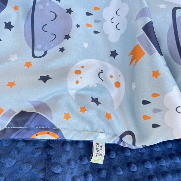 ASTRO DREAMS BABYBLANKET / satin print with soft plush minky dimples, soothing blanket / Great baby shower gift/ baby nursery gift