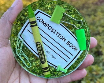 Posavasos personalizable para profesores: decoración de escritorio con cuaderno de composición