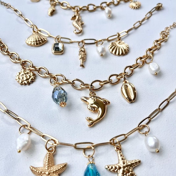 【HYERES LOR】22FW★ Colombed'Or Seashell Chain Bracelet OCEAN SEA SHELL Charm Bracelet. 18k Pvd Gold Plated Chain