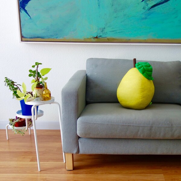 Giant Organic Pear Pillow - Organic Cotton Fruit Print - Fruit Shaped Cushion