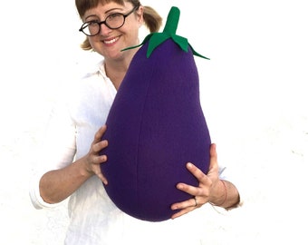 Giant Eggplant Pillow - Purple Aubergine Vegetable Plush - It's Vegan!