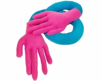 Long Hug Knot Pillow in Pink and Blue