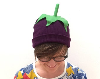 Eggplant Hat - Child or Adult Halloween Vegetable Beanie - Aubergine Costume