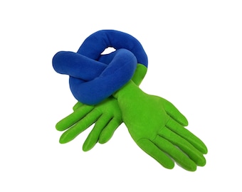 Hands Knot Pillow - Hugging Noodle Pillow in Lime Blue Colorblock