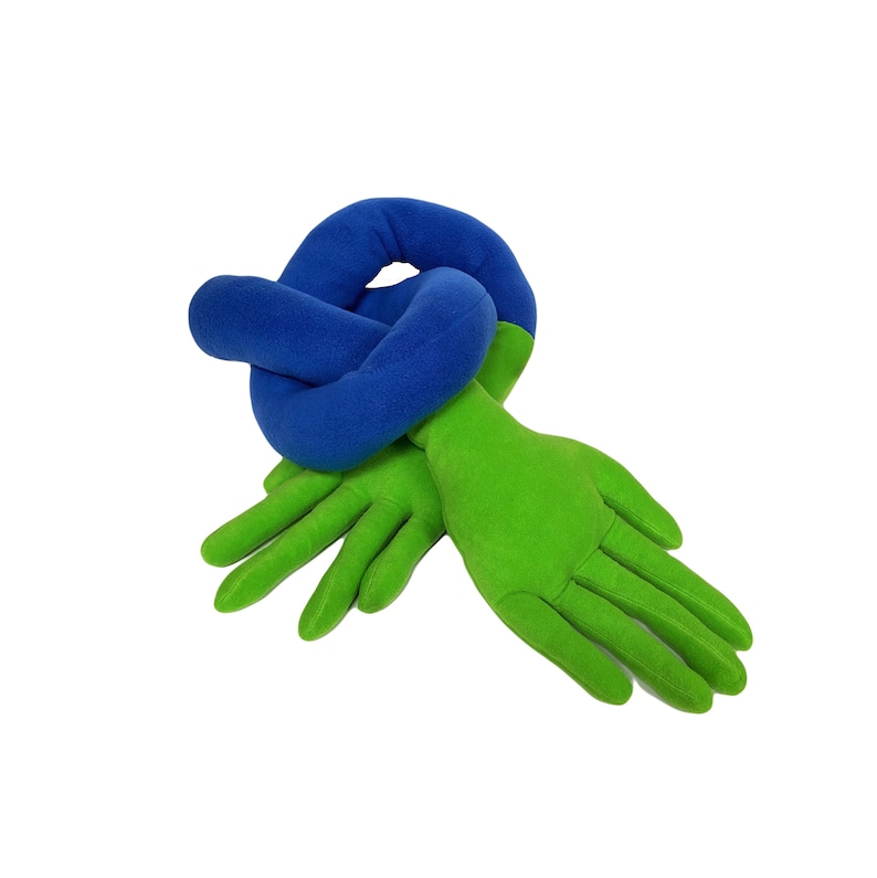 Hands Knot Pillow Hugging Noodle Pillow in Lime Blue Colorblock image 1