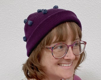 Grape Bunch Beanie - Tufted Purple Fruit Hat - mini Pompom hat