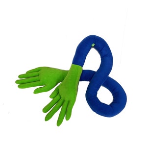 Hands Knot Pillow Hugging Noodle Pillow in Lime Blue Colorblock image 2