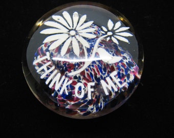 Antique Early 20th Century Frit Glass Motto Paperweight Think Of Me