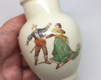 SALE Antique Gien French Mustard Pot or Jar Hand Colored Transfers