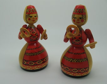 SALE Pair Wooden European Figurines Dancers Performers