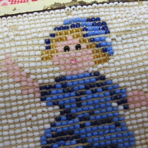 SALE Vintage Childs Small Beaded Purse with Little Skipping Girl