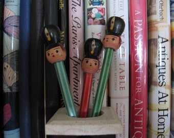 Vintage Child's Sentry Box Pencil Cup with Soldier Pencils