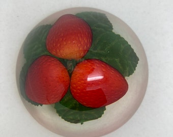 Vintage Domed Lucite Paperweight with Strawberries