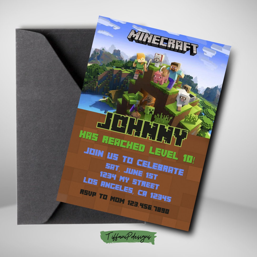 Minecraft Birthday Party Invite Customizable Digital Invitation Fun Minecraft Invite Printable Template Editable in Canva