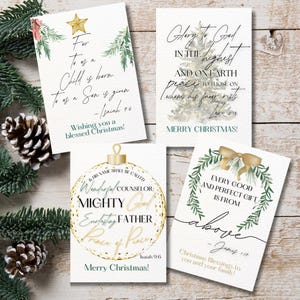 Set of 4 Printable Christian Christmas Greeting Cards, Scripture Cards, Christian Bible Verse Cards, Merry Christmas Cards, Instant Download