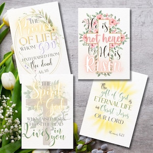 Set mit 4 druckbaren christlichen Ostergrußkarten, Schriftkarten, christliche Bibelverskarten, fröhliche Osterkarten, PDF mit Vorlagenlink