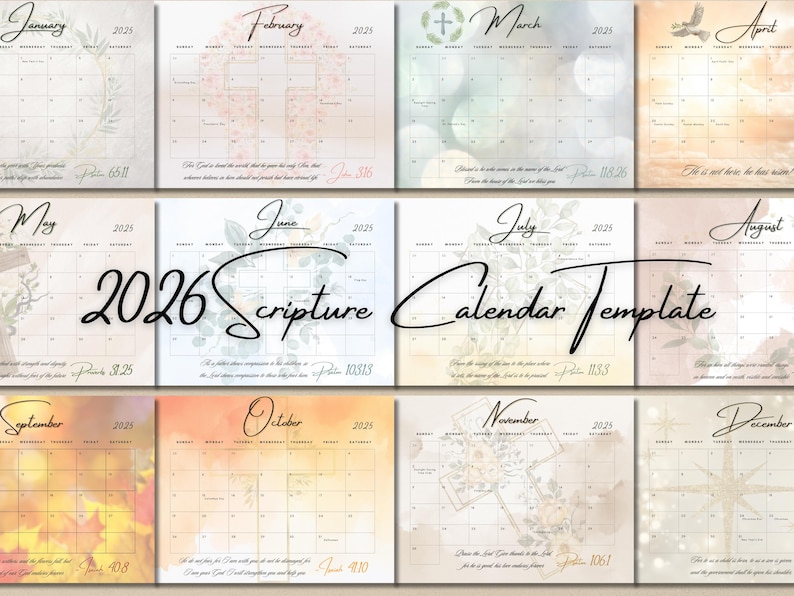 2026 Monthly Calendar With Bible Verses Landscape W/scriptures, Letter ...