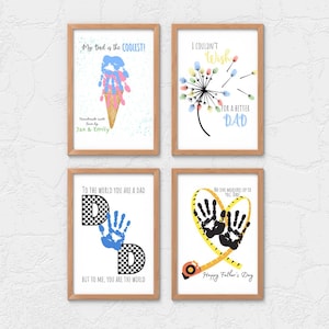 Vatertag druckbares 4er-Set, Vatertag Handabdruck Kunst Vatertagsgeschenk, Papa Handabdruck Kunst, Vatertagsgeschenk, Alles über Papa
