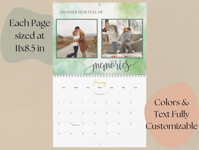 Green Floral 2025 Wall Calendar Template Download,digital Monthly