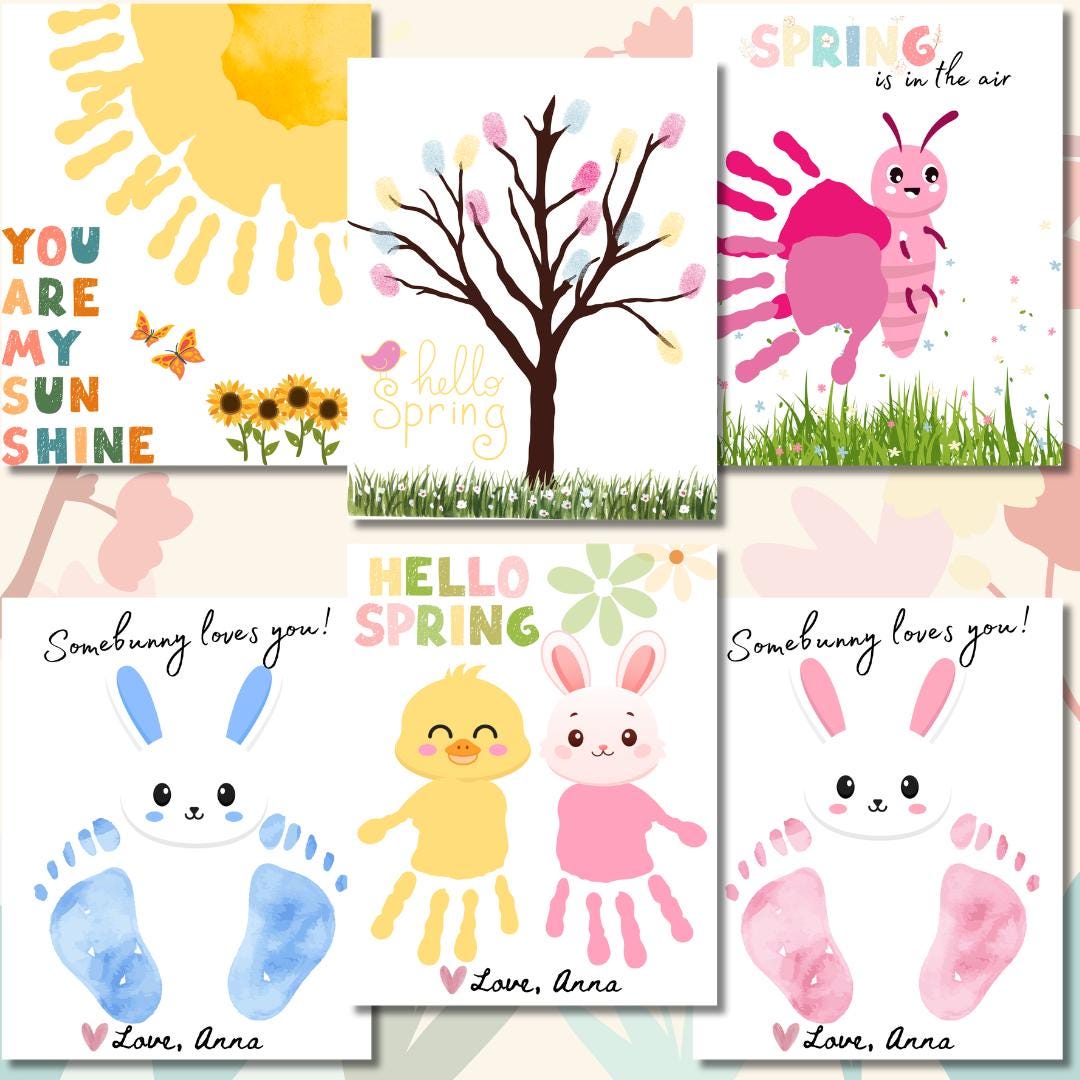 Spring Season Themed Handprint Art Bundle: 6 Printable Kids Crafts (PDF ...