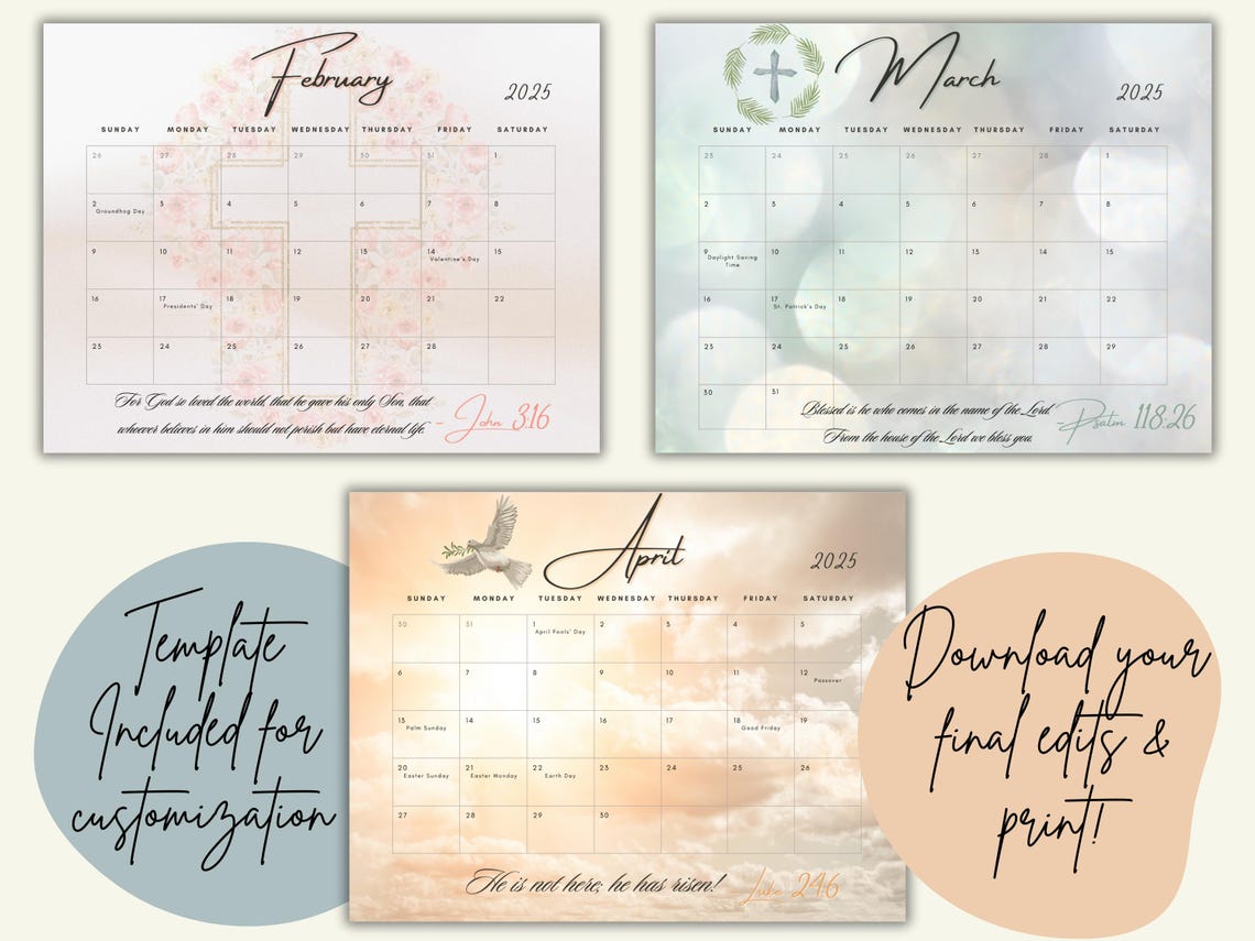 2026 Monthly Calendar With Bible Verses Landscape W/scriptures, Letter ...
