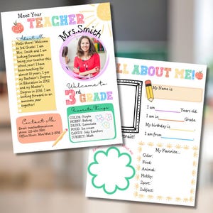 Meet the Teacher Templates - Editable Meet Your Teacher Newsletter & All About Me Printable Handout Customizable Teacher Printables