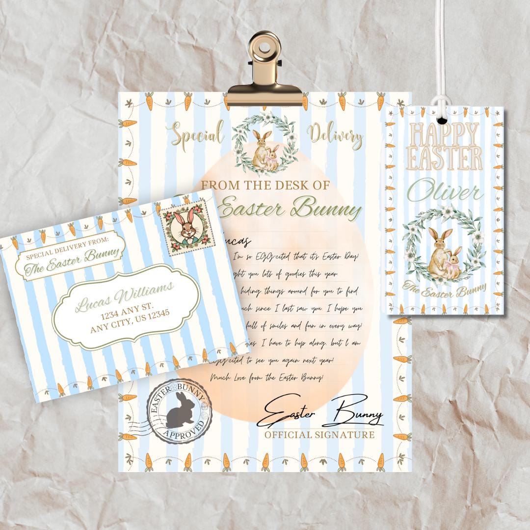 EDITABLE Easter Bunny Letter Set in Blue- From the Desk of the Easter ...