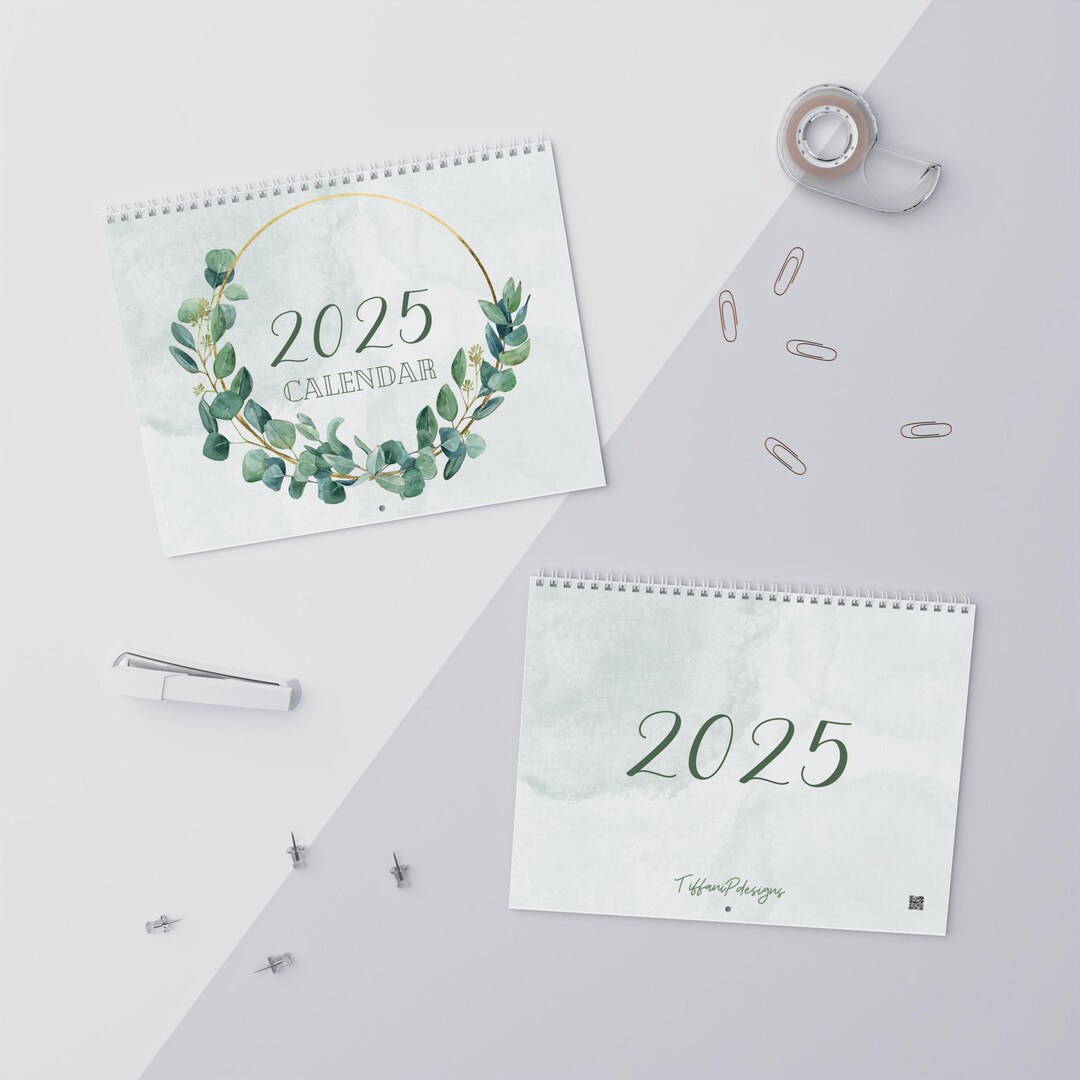 Green Floral 2025 Wall Calendar Template Download,digital Monthly
