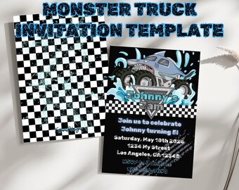 Shark Monster Truck Birthday Invitation: Editable Template (Digital Download)