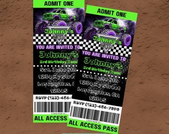 Monster Truck Ticket Invitation, Monster trucks, birthday invitation printable, Canva, template, Boy&#39;s birthday invite
