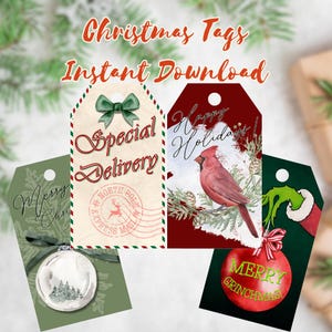 Christmas Gift Tags Printable Instant Download, Watercolor Holiday Gift Tag Merry Christmas Santa Special Delivery & Grinchmas Tags Included