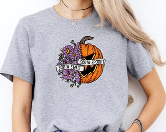 Sorta Sweet Sorta Spooky Halloween Shirt, Pumpkin Wildflower Graphic Tee