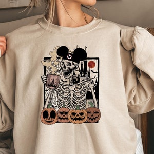 Retro Mickey Skeleton Coffee Shirt, Retro Disney Skeleton Sweatshirt, Skeleton Mickey Hoodie, Disney Pumpkin Shirt, Halloween Trip Shirt