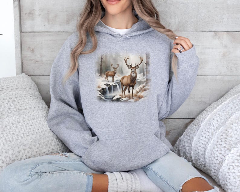Retro Deer Wilderness Scene Sweatshirt, Unisex Deer Hoodie bild 5
