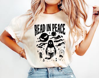 Comfort Colors Ghost Reading T-Shirt, Boho Halloween Tee