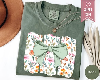 Comfort Colors® Coquette Bow Shirt, Wildflowers Clothing, Boho Flowers Tee, Botanical T-Shirt, Floral Bow Cloth, Gift for Her, Mom Apparel