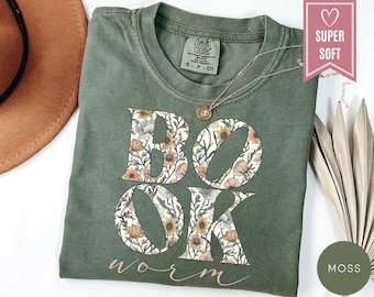 Comfort Colors® Floral Bookworm Shirt, Boho Book T-Shirt, Wildflower Bookish Shirt, Book Lover Gift, Bookish Tee, Librarian Tee, Reading Top