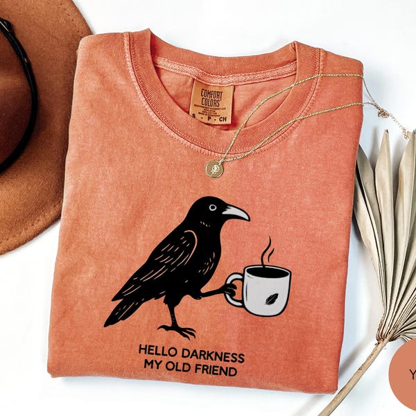 Comfort Colors Raven Coffee T-Shirt, Halloween Tee