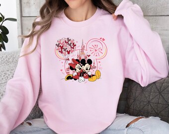 Mickey and Minnie Mouse Love Sweatshirt, Disneyland Castle Valentine's Day Hoodie