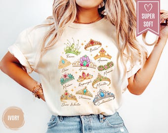 Comfort Colors® Retro Princess Crown Shirt, Snow White Rapunzel Ariel Belle Crown Tee, Disney Girl Trip Shirt, Magic Kingdom Princess Shirt