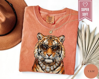 Comfort Colors® Glam Tiger Shirt, Preppy Leopard T-Shirt, Boujee Bling Animal Graphic Tee, Trendy Fashion Apparel, Leopard Print Tees Gifts
