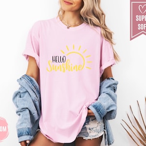 Camisa Comfort Colors® Hello Sunshine, camiseta de primavera, ropa de verano, ropa para vacaciones en la playa, regalos de tela Love Sunshine imagen 6