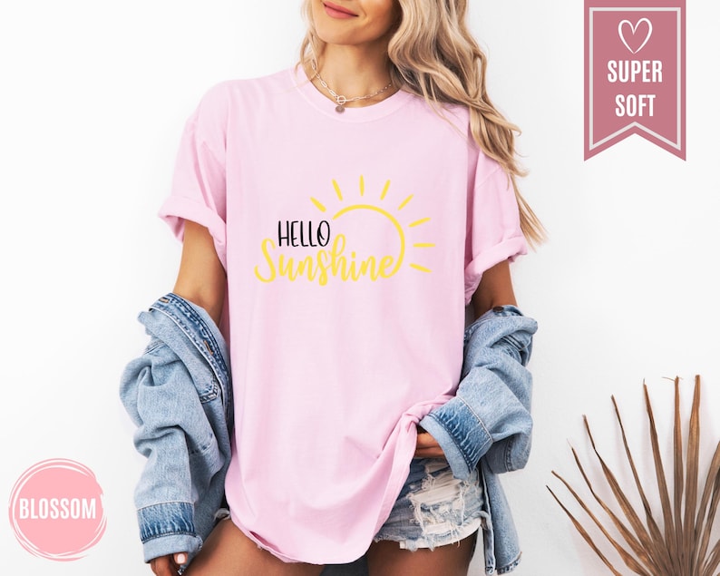 Camisa Comfort Colors® Hello Sunshine, camiseta de primavera, ropa de verano, ropa para vacaciones en la playa, regalos de tela Love Sunshine imagen 6