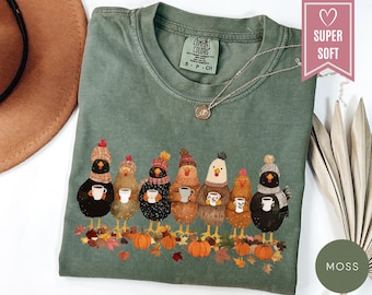 Comfort Colors Fall Chickens T-Shirt, Autumn Thanksgiving Tee