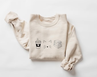 Cats Coffee Books Sweatshirt, Book Lover Gift