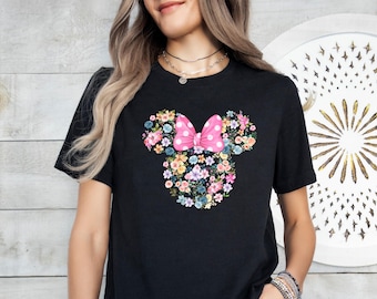 Disney Flower Mickey Minnie Shirt, Comfort Colors Shirt, Disney Garden Festival Shirt, Mickey Minnie Head Shirt, Floral Disney Shirt