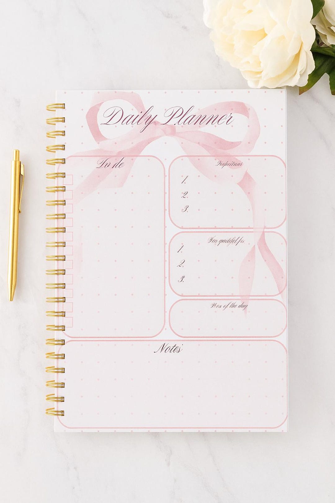 Pink Bow Daily Planner Printable: A4 A5 A6 Sizes (digital Download) - Etsy