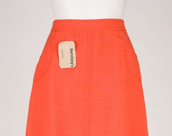 Berclay's 1970s Vintage NWT French Orange Rayon A-Line Skirt Sz XS