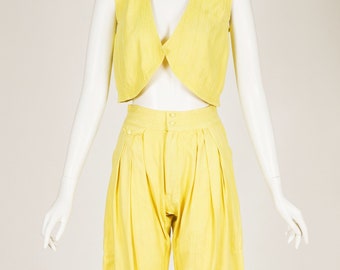1970s/1980s Vintage Yellow Cotton Vest & Harem Pant Set Sz XS